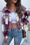 Street Plaid Patchwork Turndown Collar Tops(4 Colors)