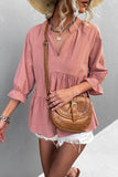 Casual Solid Flounce Fold V Neck Tops(5 Colors)