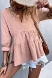Casual Solid Flounce Fold V Neck Tops(5 Colors)