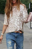 Casual Street Solid Sequins O Neck T-Shirts