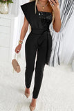 Sweet Elegant Patchwork Sequins Asymmetrical Collar Regular Jumpsuits(5 Colors)