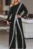 Casual Solid Patchwork Oblique Collar Straight Jumpsuits