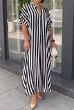 Casual Striped Patchwork V Neck Straight Dresses(3 Colors)