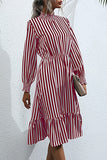 Sweet Elegant Striped Printing Stringy Selvedge Turtleneck A Line Dresses(4 Colors)