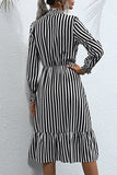 Sweet Elegant Striped Printing Stringy Selvedge Turtleneck A Line Dresses(4 Colors)