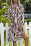 Sweet Elegant Striped Printing Stringy Selvedge Turtleneck A Line Dresses(4 Colors)