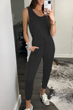 Casual Solid Patchwork Frenulum U Neck Jumpsuits(4 Colors)