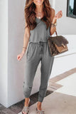 Casual Solid Patchwork Frenulum U Neck Jumpsuits(4 Colors)