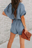 Street Solid Make Old V Neck Short Sleeve High Waist Loose Denim Jumpsuits