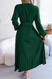 Elegant Solid Frenulum Fold V Neck Pleated Dresses(5 Colors)