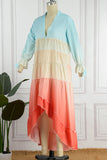 Elegant Gradual Change Patchwork Frenulum V Neck Printed Dress Dresses(3 Colors)