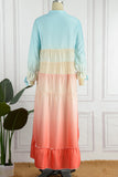 Elegant Gradual Change Patchwork Frenulum V Neck Printed Dress Dresses(3 Colors)