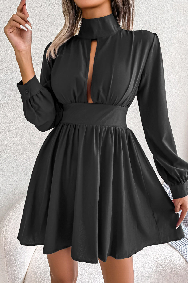 Elegant Simplicity Solid Solid Color Half A Turtleneck A Line Dresses(3 Colors)
