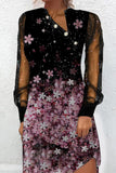 Elegant Print Patchwork Buttons Mesh V Neck Princess Dresses(6 Colors)