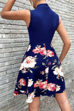 Sweet Elegant Print Patchwork With Bow O Neck A Line Dresses(5 Colors)