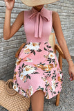 Sweet Elegant Print Patchwork With Bow O Neck A Line Dresses(5 Colors)