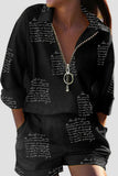 Casual Print Patchwork Zipper Turndown Collar Long Sleeve Two Pieces(5 Colors)