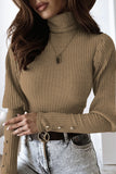 Casual Solid Buckle Fold Turtleneck Tops(3 Colors)