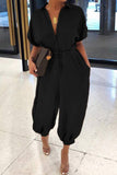 Plus Size Casual Vintage Leopard Frenulum Printing Loose Jumpsuits