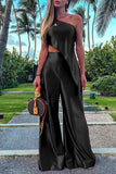Casual Vacation Solid Patchwork Oblique Collar Sleeveless Two Pieces(6 Colors)
