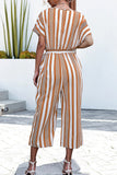 Casual Striped Contrast V Neck Loose Jumpsuits