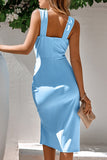 Celebrities Elegant Solid Solid Color V Neck Waist Skirt Dresses(3 Colors)