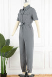 Casual Daily Solid Frenulum With Belt Turndown Collar Regular Jumpsuits(10 Colors)
