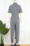 Casual Daily Solid Frenulum With Belt Turndown Collar Regular Jumpsuits(10 Colors)