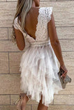 Sweet Elegant Solid Mesh V Neck Irregular Dress Dresses(3 Colors)
