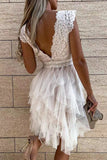 Sweet Elegant Solid Mesh V Neck Irregular Dress Dresses(3 Colors)