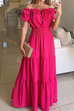 Sexy Elegant Solid Frenulum Off the Shoulder A Line Dresses