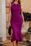 Sweet Elegant Solid Hollowed Out Backless Square Collar Trumpet Mermaid Dresses(7 Colors)