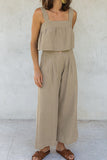 Casual Solid Buttons Square Collar Sleeveless Two Pieces(3 Colors)