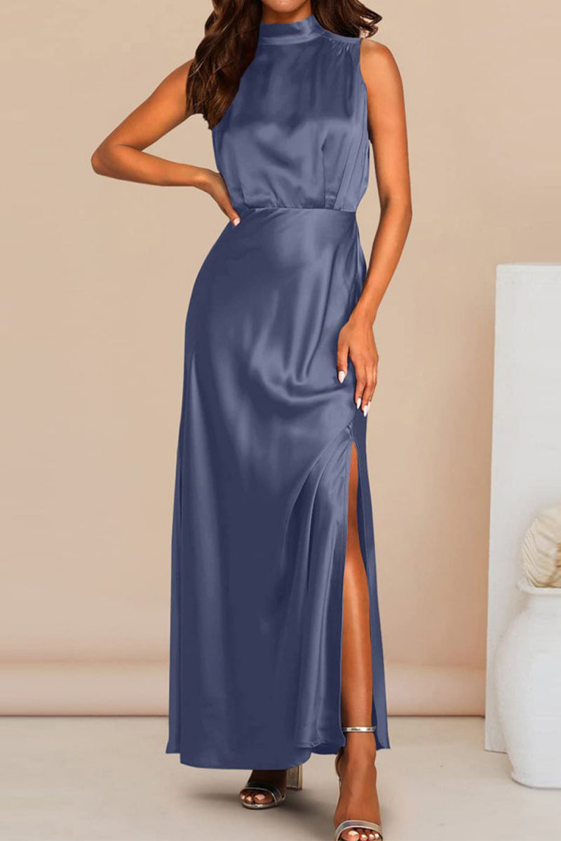 Celebrities Elegant Solid Halter A Line Dresses(5 Colors)