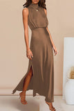 Celebrities Elegant Solid Halter A Line Dresses(5 Colors)