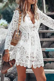 Casual Vacation Solid Lace Embroidered Swimwears Cover Up