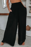 Casual Daily Solid Pocket Fold Loose High Waist Wide Leg Solid Color Bottoms(3 Colors)