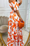Sexy Elegant Print Frenulum Off the Shoulder Printed Dress Dresses(4 Colors)