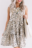 Casual College Leopard Patchwork O Neck Vest Dress Dresses