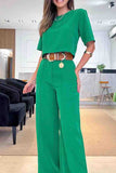 Casual Solid Short Sleeve Two Pieces(5 Colors)