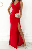 Celebrities Elegant Solid Slit Fold V Neck Evening Dress Dresses(4 Colors)