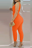 Sexy Casual Solid Backless With Belt V Neck Regular Jumpsuits
