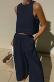 Casual Simplicity Solid O Neck Sleeveless Two Pieces(5 Colors)
