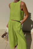 Casual Simplicity Solid O Neck Sleeveless Two Pieces(5 Colors)
