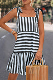 Sweet Vacation Striped Bandage Patchwork U Neck A Line Dresses