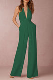 Sexy Elegant Solid Backless Fold V Neck Regular Jumpsuits(12 Colors)