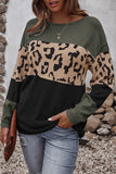 Casual Leopard Patchwork Contrast O Neck Tops