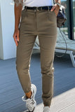 Casual Solid Pocket Regular Mid Waist Pencil Solid Color Bottoms