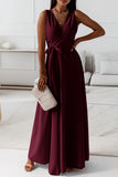 Celebrities Elegant Solid With Belt V Neck Evening Dress Dresses(4 Colors)