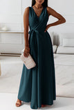 Celebrities Elegant Solid With Belt V Neck Evening Dress Dresses(4 Colors)